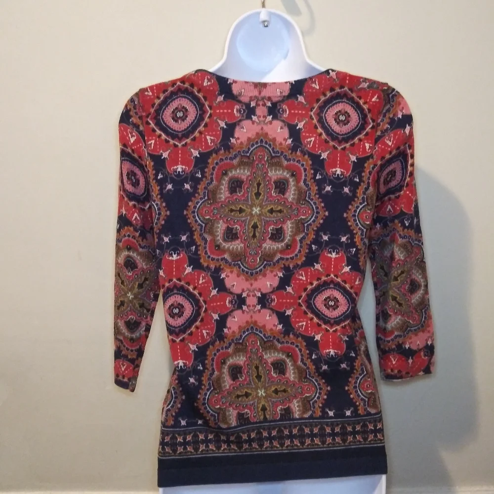 LAST CHANCE-Talbots Pink-Multi Morrocan Tile Patterned Merino Wool Sweater - Picture 5 of 8